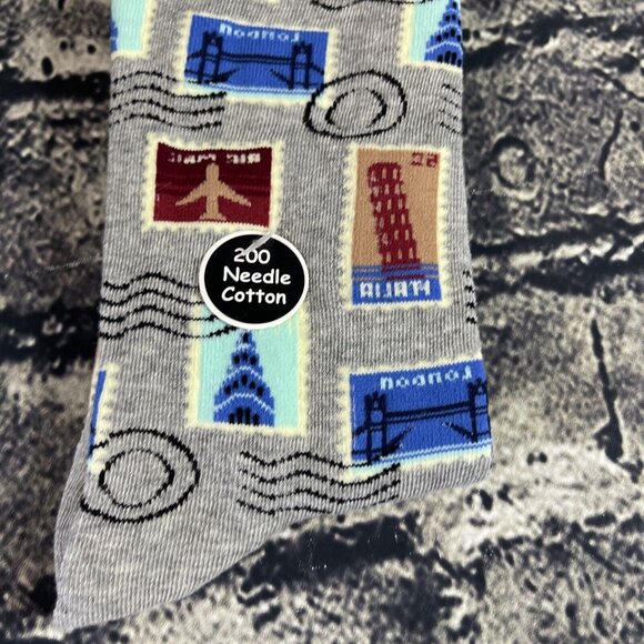 Fun Circle Men's Postage Stamp Sox size 10-13 Crew Socks 1 Pair Shoe sz 6-12 - Picture 3 of 7